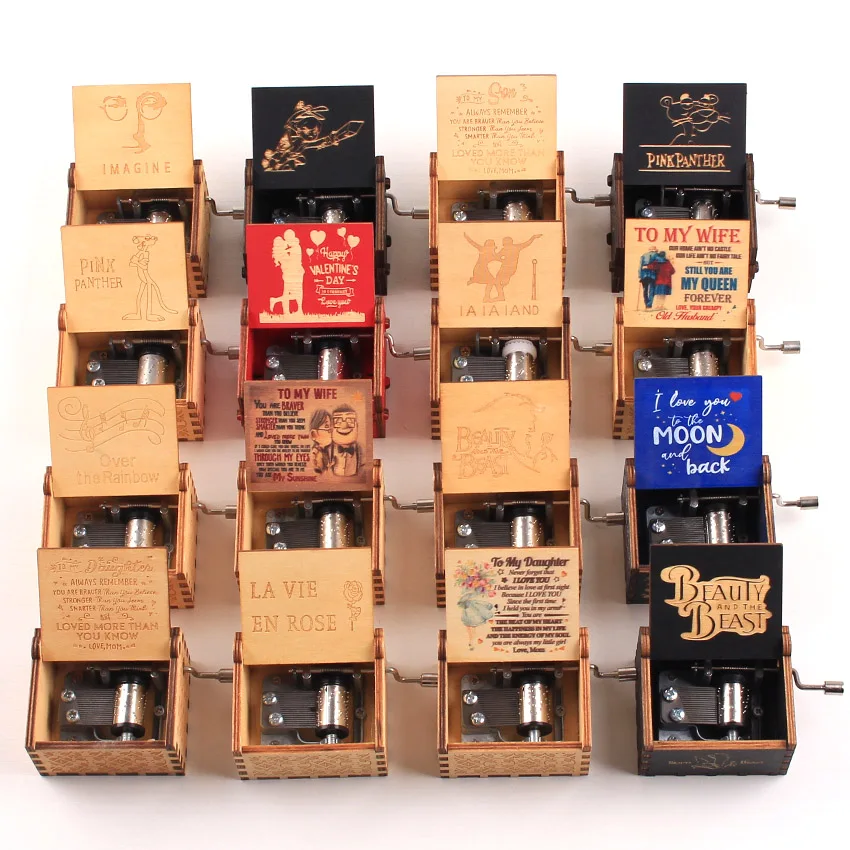 

Hot Wooden Hand Crank Jurassic Park Music Box beaut beast Theme Castle In The Sky Home decorations Christmas Gift