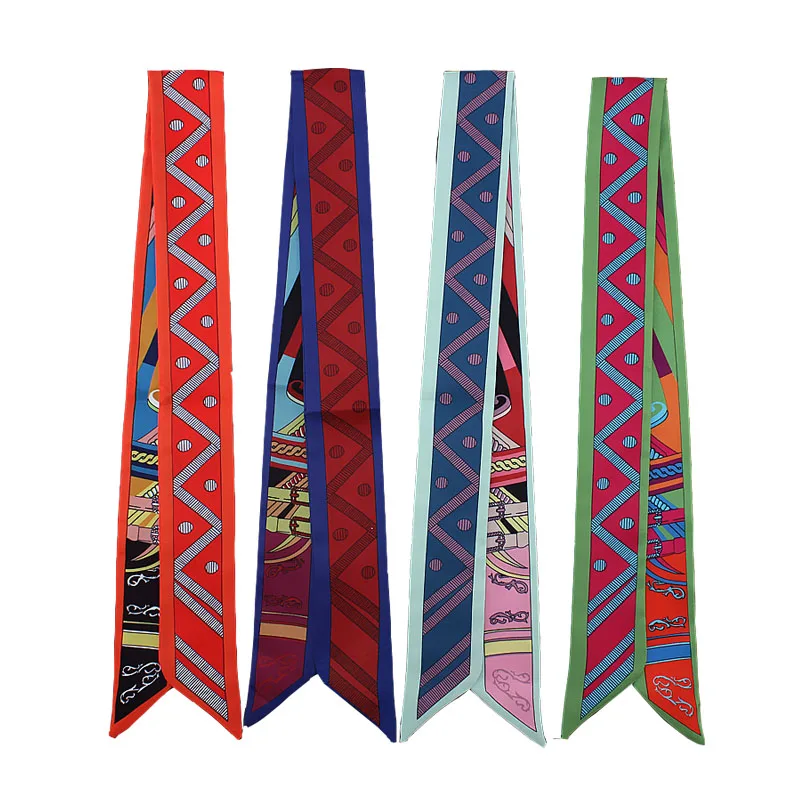 

Spring and Summer Silk Scarf Twill Satin Geometric Splicing Wrist Towel Women's Binding Bag Handle Ribbon Hair Band