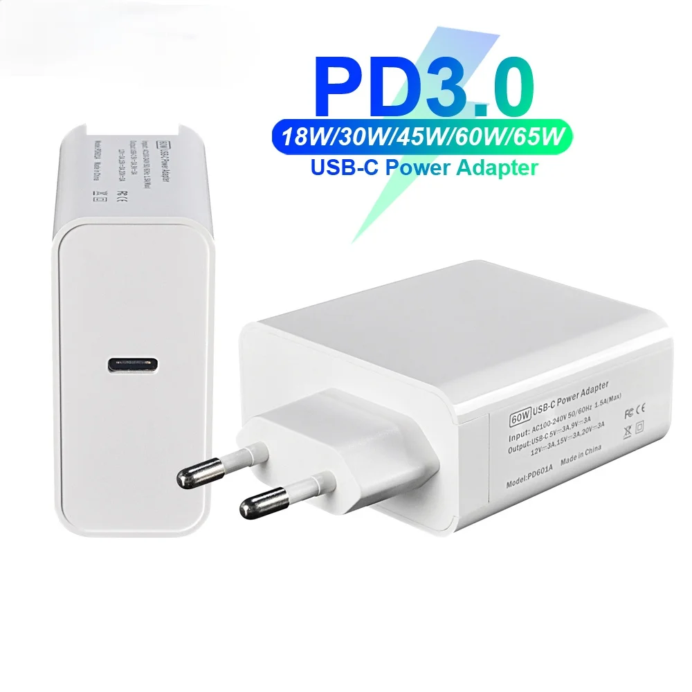 

2pcs USB C Power Adapter PD/QC3.0 65W/60W/45W/30W/18W TYPE-C Wall Charger