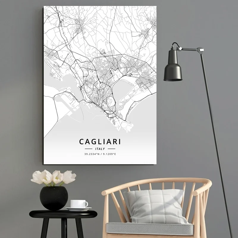 Cagliari Италия Современная Карта города холст Художественная печать декор для