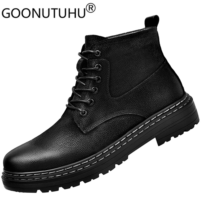 Men's Winter Boots Military Casual Genuine Leather Shoes Male  Warm Add Plush Snow Boots Man Nice Ankle Boots For Men Size 38-48