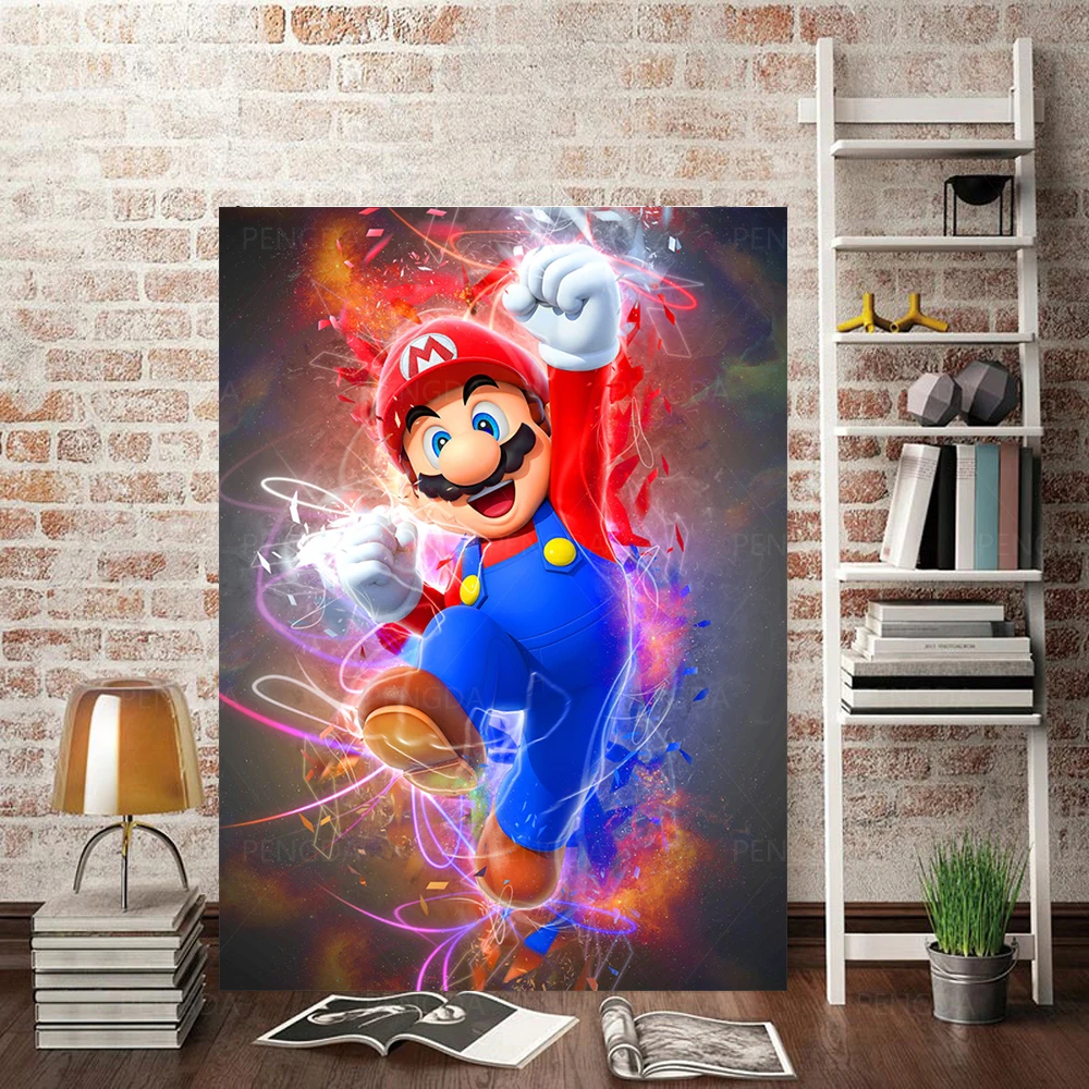 Мультфильм Марио Красная шляпа HD хлеб принты домашний декор живопись плакат
