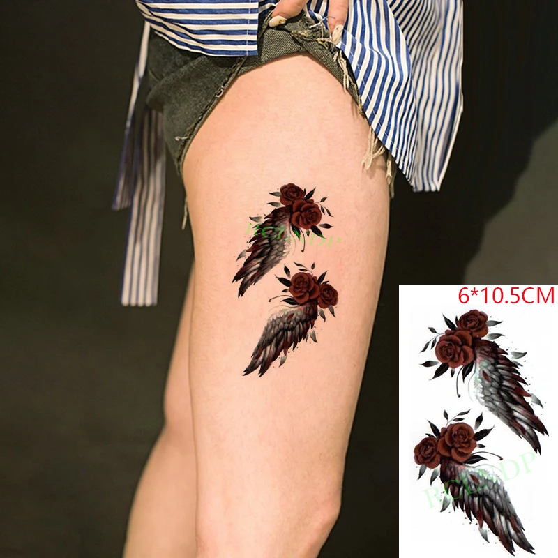 

Waterproof Temporary Tattoo Sticker Rose Flower Angle Wings Body Art Flash Tatoo Fake Tatto for Women Men