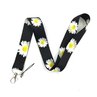 10pcs daisy flowers neck strap lanyard for keys usb id card badge holder mobile phone straps keycord hang rope keychain lanyards