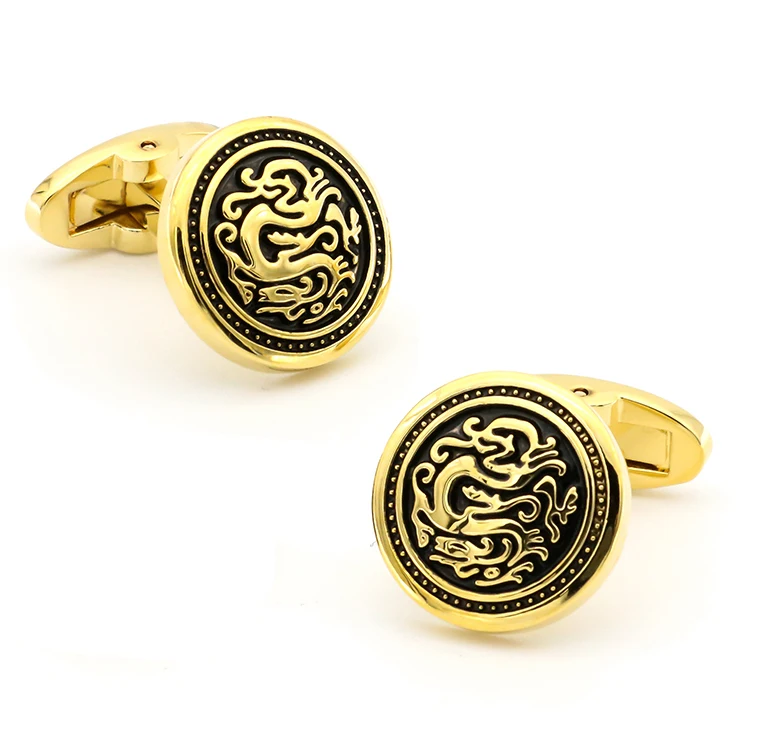 

Chinese Dragon Cuff Links For Men Animal Design Quality Brass Material Gold Color Cufflinks Wholesale&retail