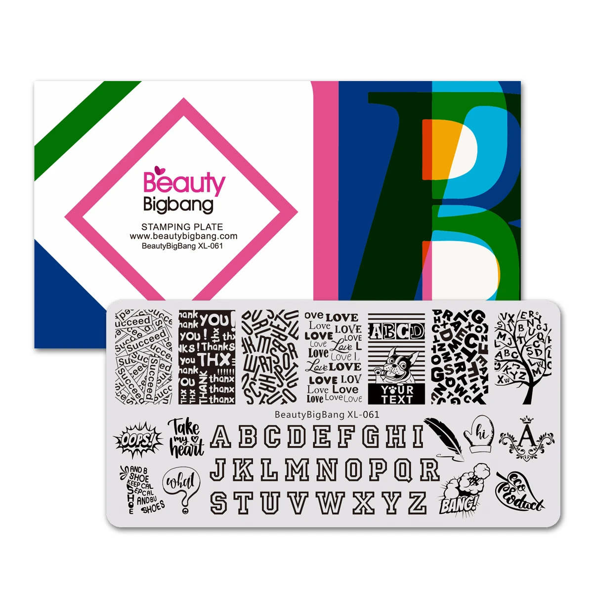 

BEAUTYBIGBANG 6*12CM Rectangle Letters Alphabet Pattern Design Stamping Template Manicure Nail Art Stamp Image Plate