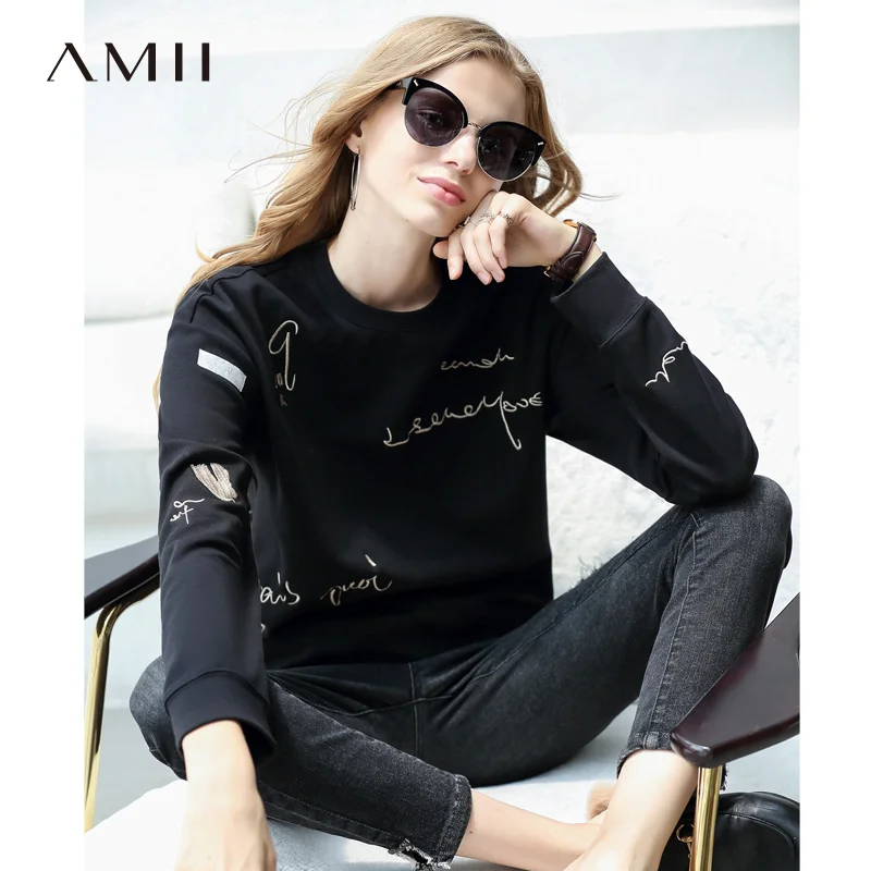 Женский свитер с длинным рукавом Amii весенний Однотонный принтом в виде букв и