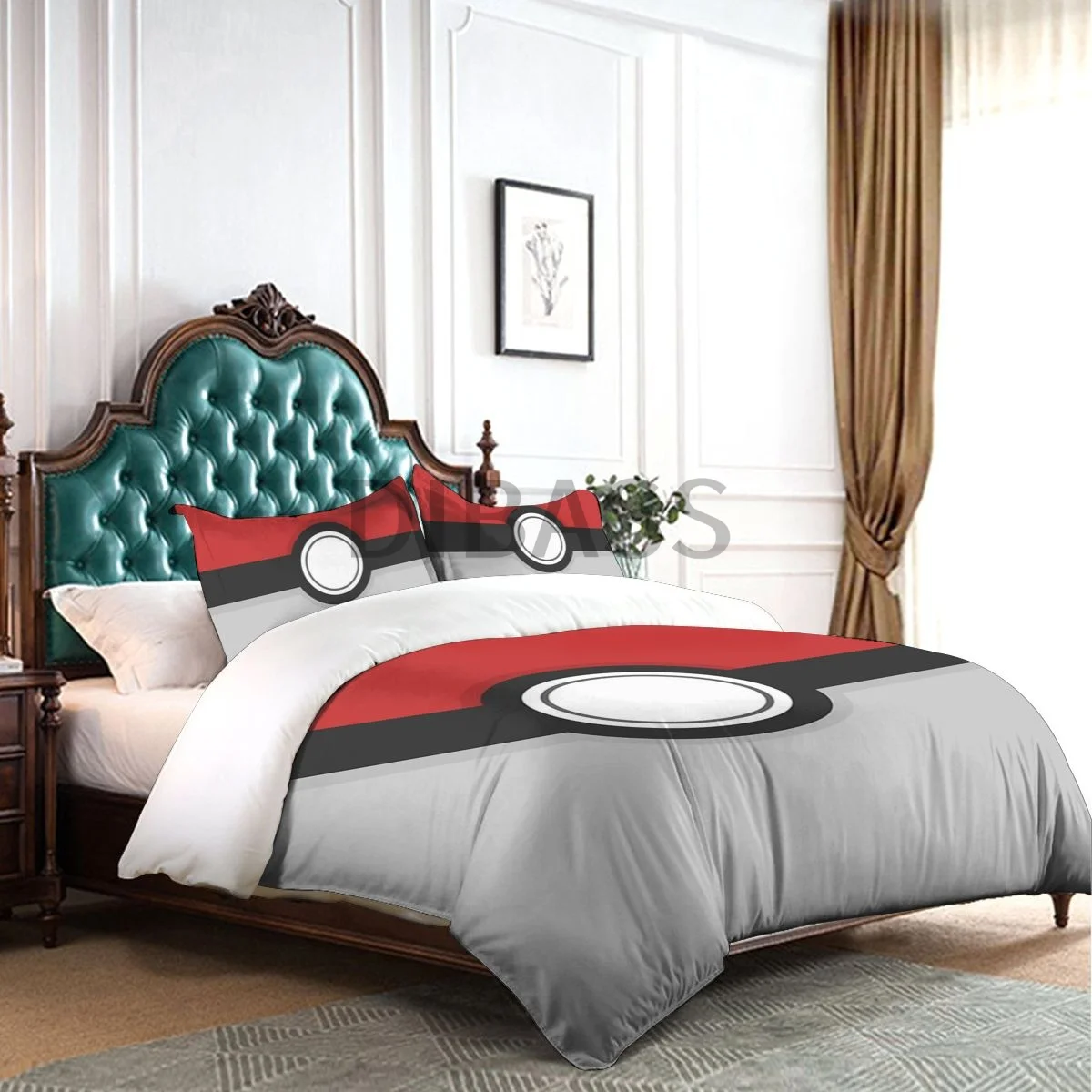 Juego de edred&oacute;n Pokeball con 2 fundas de almohada, juego de cama de microfibra suave, funda de edred&oacute;n-3