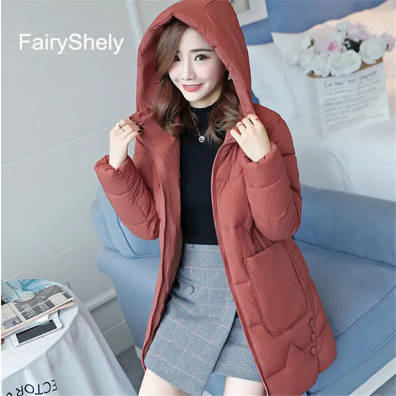 FairyShely зимняя женская куртка с капюшоном, модная зимняя одежда для девушек, теплая хлопковая стеганая парка с длинным рукавом, пальто для женщин