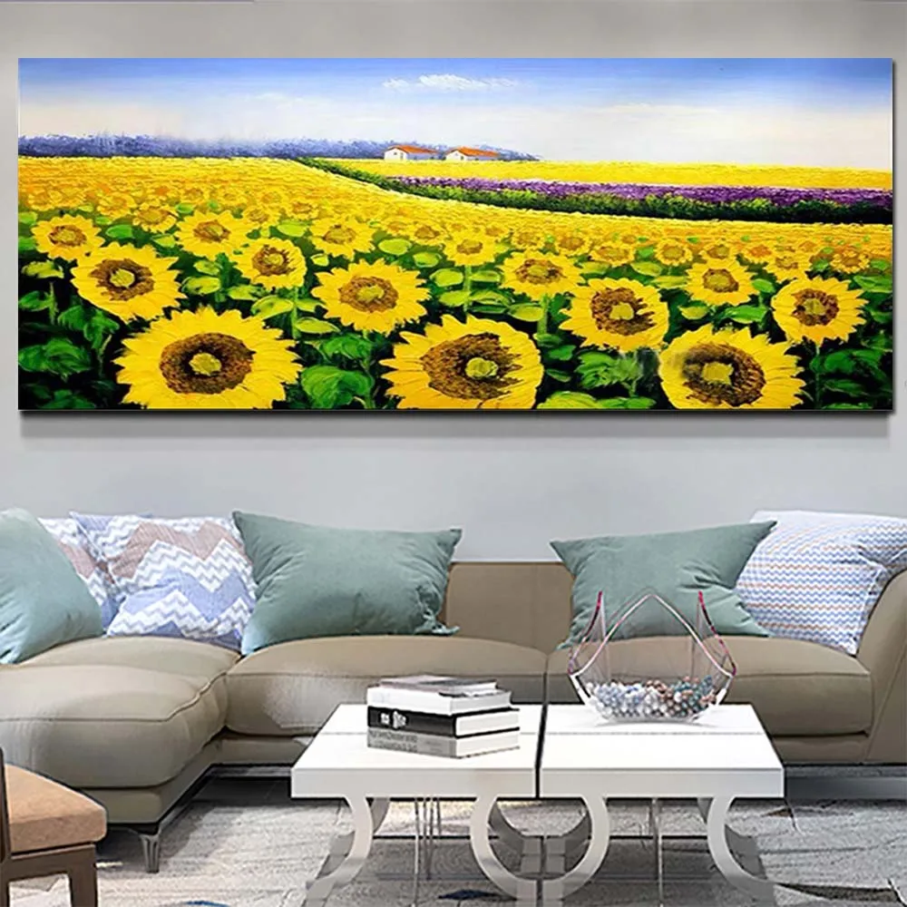 

Modern Handmade Abstract Thick Impasto Sunflower Field Landscape Oil Painting Art Canvas Living Room Home Decor Drop Shipping