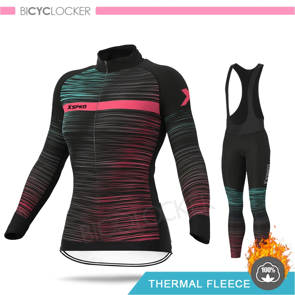 Bib Cycling Set Женская зимняя новая велосипедная одежда, комплект Джерси для велоспорта, Теплая Флисовая одежда Aleing, женская форма для шоссейного велосипеда, костюмы, одежда для верховой езды - Цвет: Bib Cycling Set