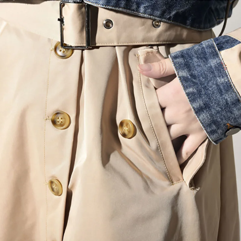 2019 Denim Split Joint Women Jacket and Coat Autumn Winter Lapel Long Sleeve Loose For Fashion Tide Lady | Женская одежда