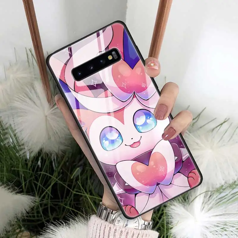 02 Чехол из закаленного стекла с рисунком eevee для samsung Galaxy S10 S10e S9 S8 Note9 Note 10 Plus 5G A50 A30 края из ТПУ - Цвет: 02