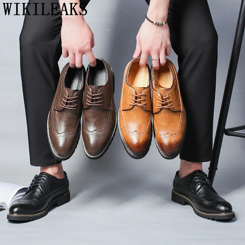 Мужские туфли оксфорды Brogues коричневые классические элегантная формальная обувь