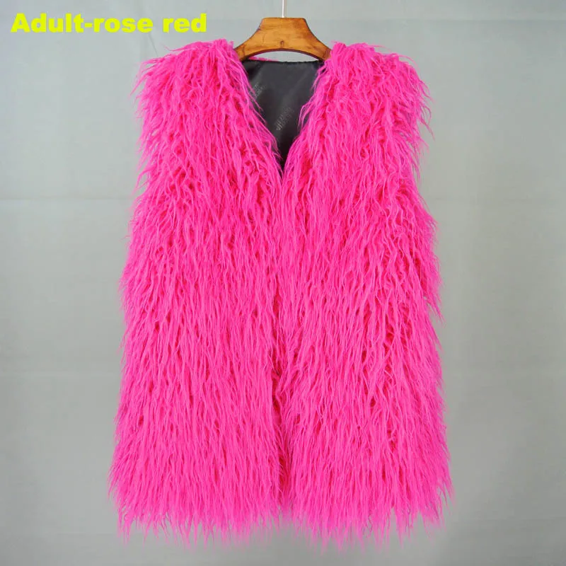 adultrose red Коллекция года, одежда для мамы и дочки жилет из искусственного меха осенне-зимнее пушистое пальто без рукавов, модное повседневное плотное теплое пальто - Цвет: adultrose red