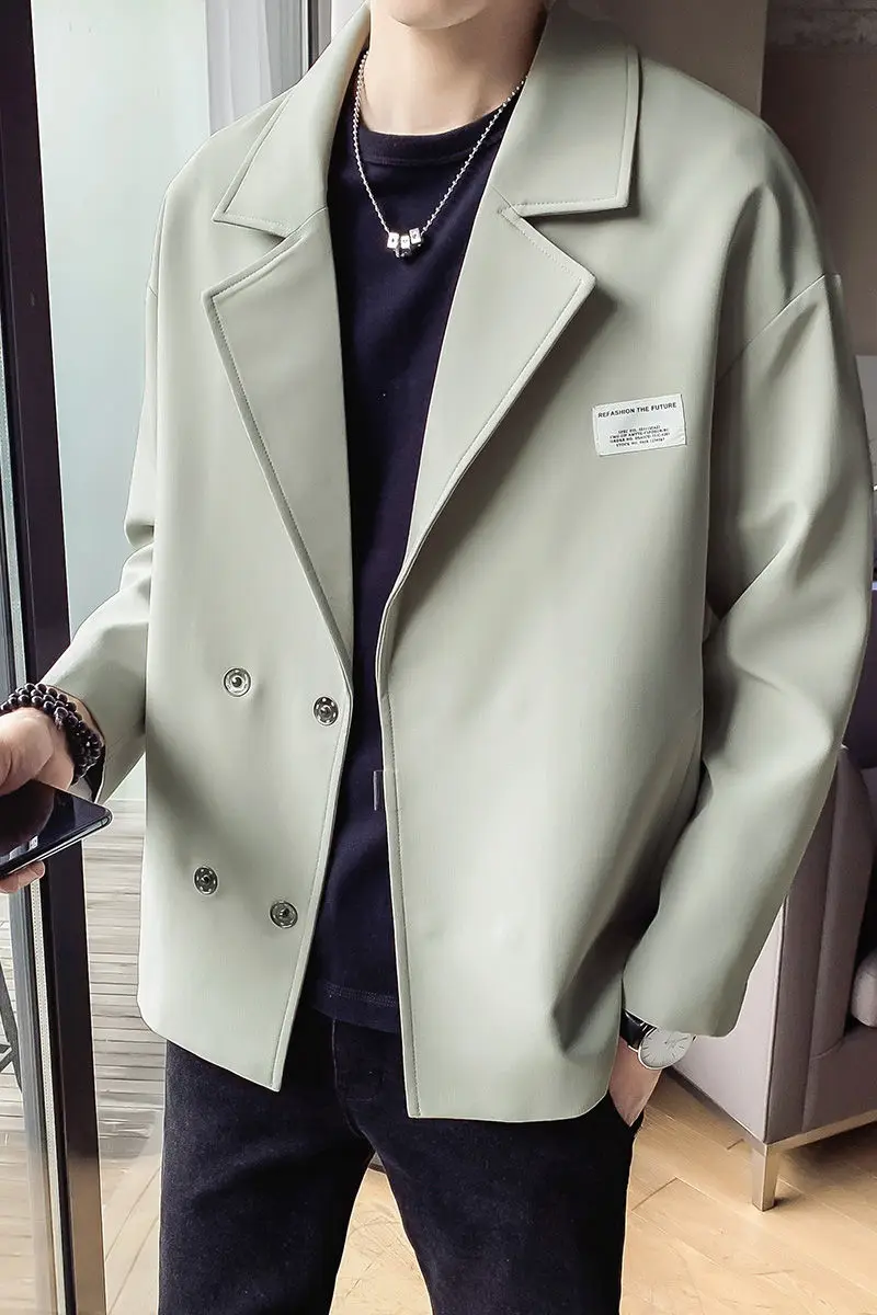 

2021 Spring And Autumn New Youth Popular Korean Version Of Solid Color Double-breasted Suit Fashion Casual All-match Lapel Top