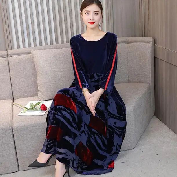 Новинка 2020 Осеннее женское платье свободное Ретро стиль рукав семь четверти с