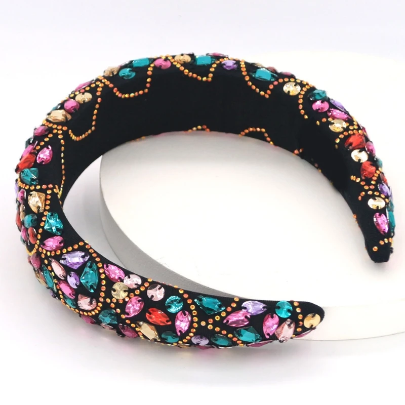 

Baroque Padded Shiny Headband Handmade Colorful Glass Drill Rhinestone Hair Hoop 77HE