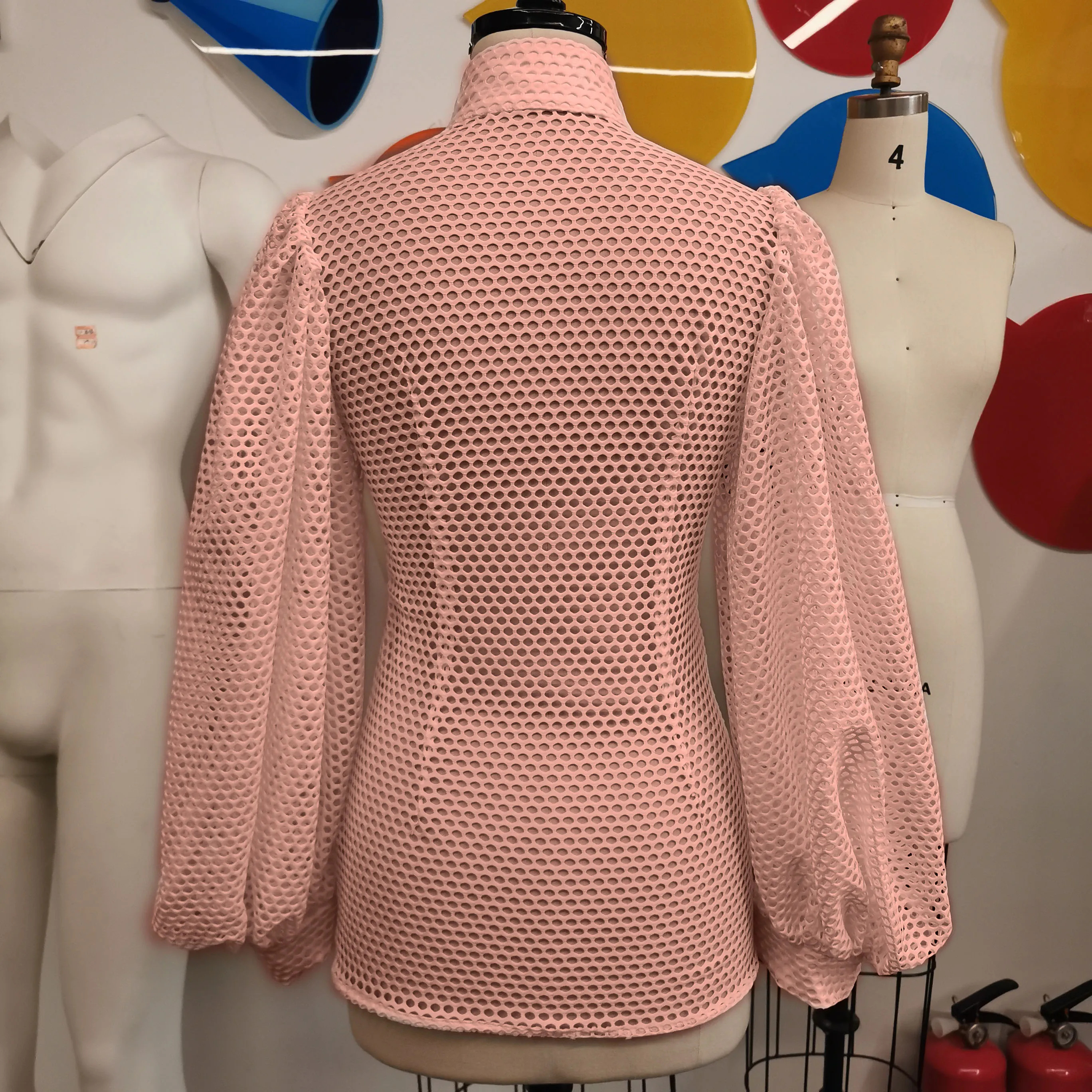 

African Fashion Women Blouse Sexy See-Through Pullover Zipper High Waist Stitching Spring Top Office Lady Plus Size Young Female