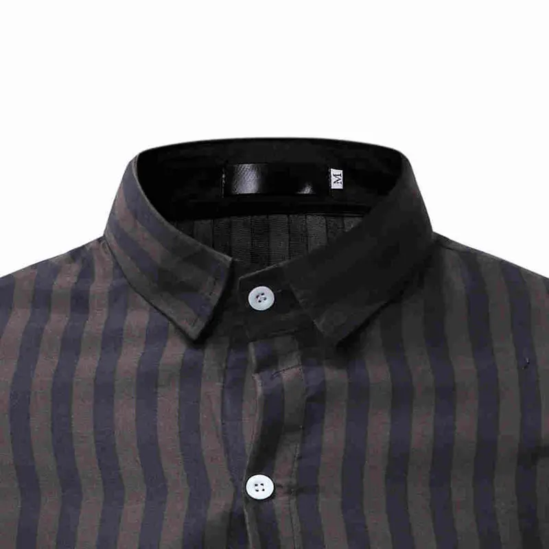 

Europe 2020 Summer Male Short Sleeve Shirts Champagne Grey Black Striped Slim Fit Shirt Men Smart Casual Clothing Fashion