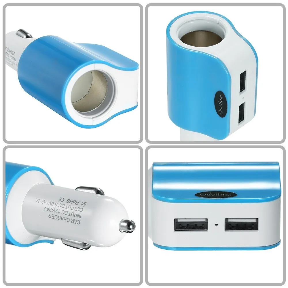 Hot New Quelima 5V 2.1A Dual USB 2.0 Interfaces Car Charger Cigarette Lighter Adapter Blue | Автомобили и мотоциклы