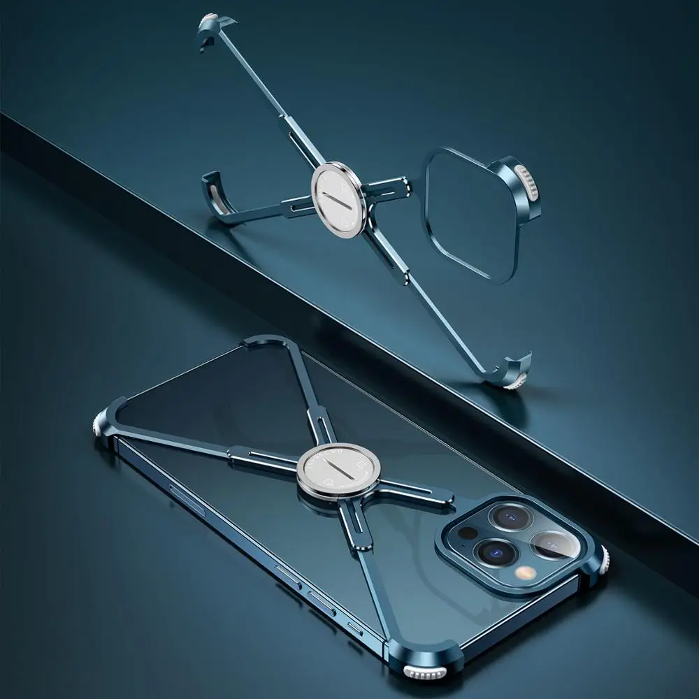 

New Metal Bumper Case for IPhone 12 12 Pro Max Mini Luxury Metal Frame Shape with Airbag Shockproof Case Back Cover Cool Case