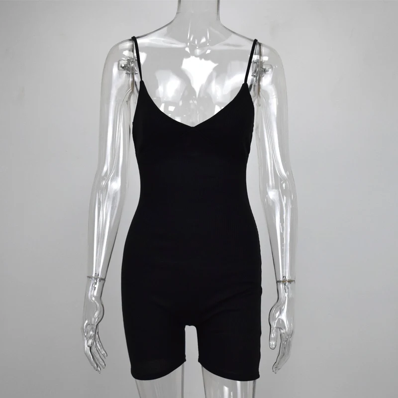 NewAsia Sexy Jumpsuit Summer Sleeveless V-neck Bodycon Rompers Womens Jumpsuit Ribbed Playsuit Casual Streetwear Orange Bodysuit