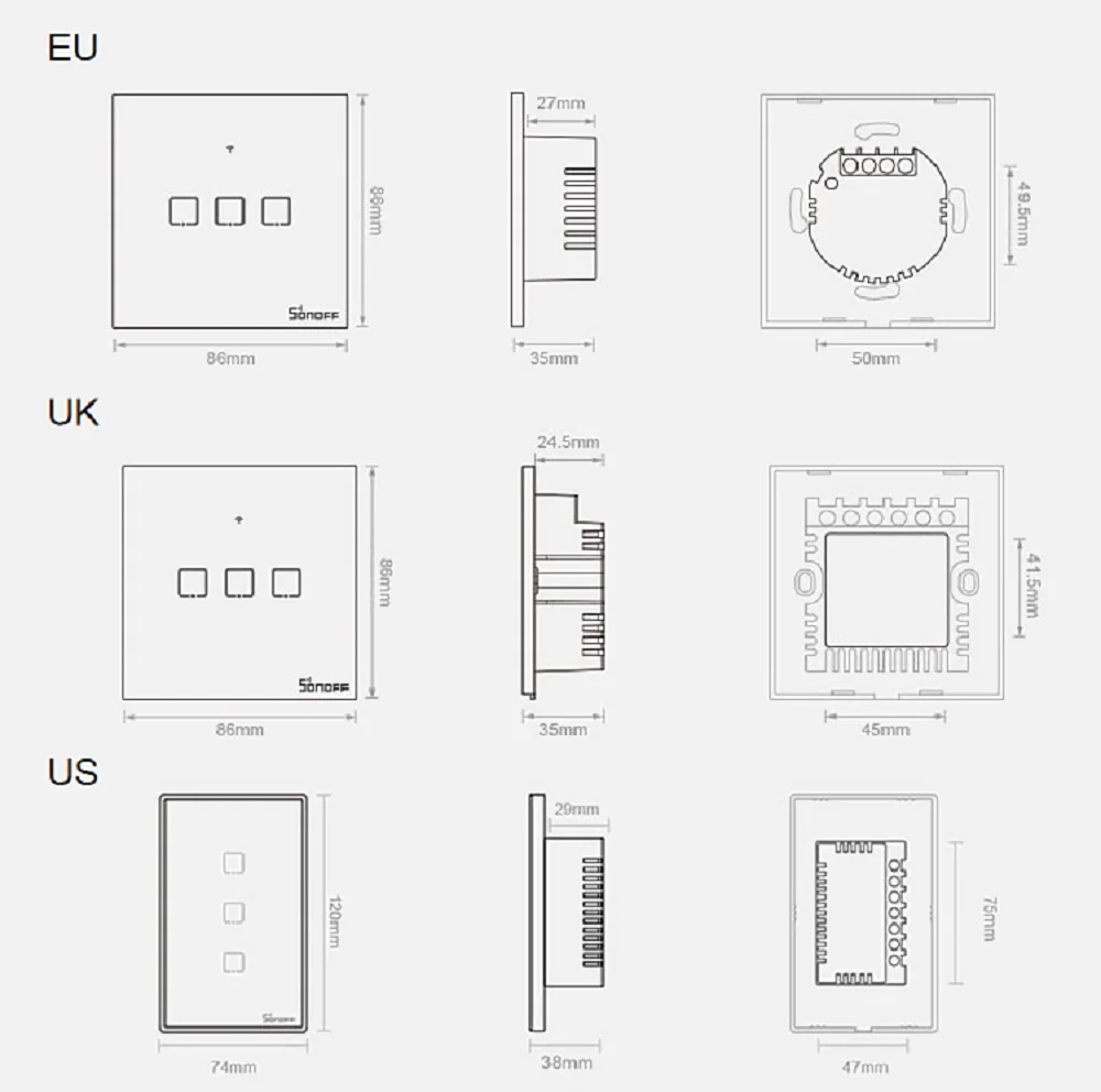 SONOFF Tx T0 US/EU/UK 1/2/3 Wi-Fi настенный светильник переключатель Панель сенсорный экран/Голосовое управление/приложение Управление Eweilink интеллектуальная Автоматизация дома Alexa IFTTT