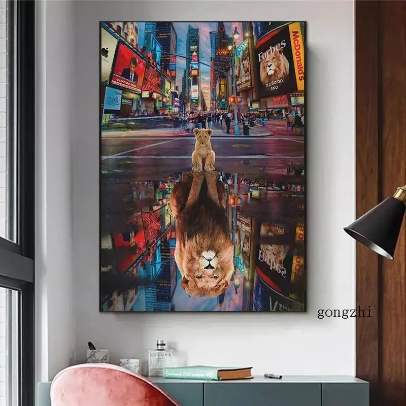 Animal Lion Nordic Poster City Street Landscape Canvas Painting and Prints Modern Wall Art Pictures for Living Room Home Decor | Дом и сад