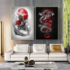Современное искусство, китайский летающий дракон Tengyun ездит на тумане, холст, живопись, постеры и принты, украшение для дома, гостиной, картины