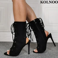 kolnoo handmade womens high heeled pumps cross shoelace slingbackpeep toe party prom dress shoes classic evening fashion shoes