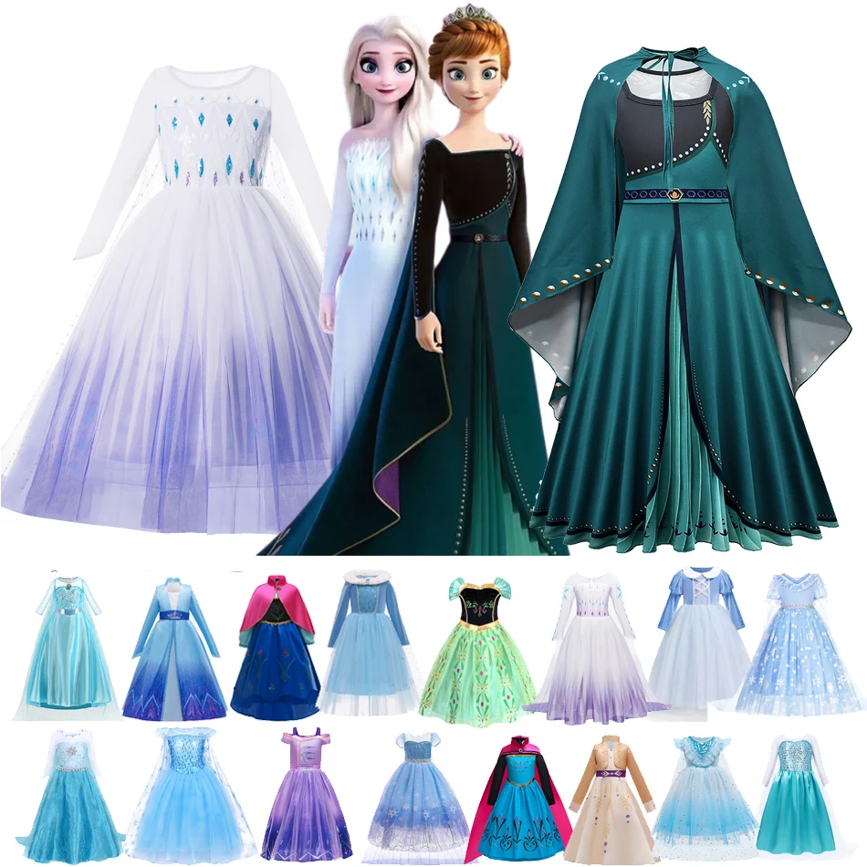 

Frozen 1&2 Anna Elsa Princess Dress For Girl Birthday Party Tulle Prom Gown Kids Christmas Cosplay Snow Queen Coronation Costume