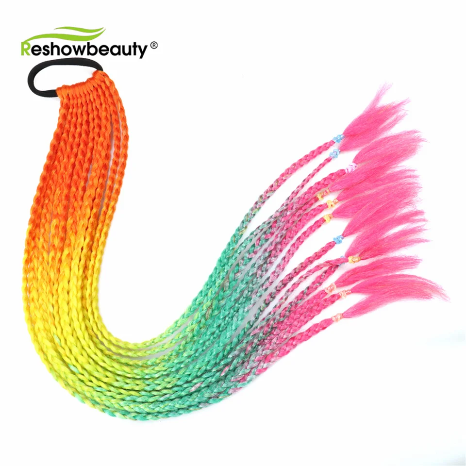 

Synthetic Hair Extension Ponytail Straight Box Braids With Elastic Band For Women Ombre Colored Hairpieces 24 Inch Ponytail