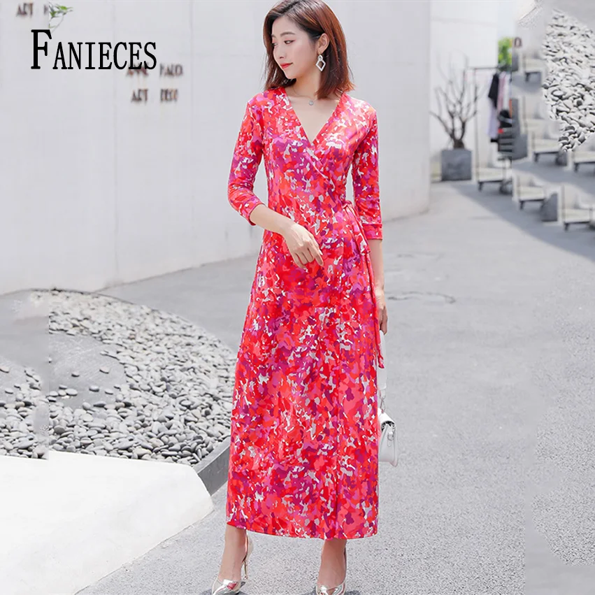 Женский сексуальный v образный вырез Красное длинное платье в винтажном стиле