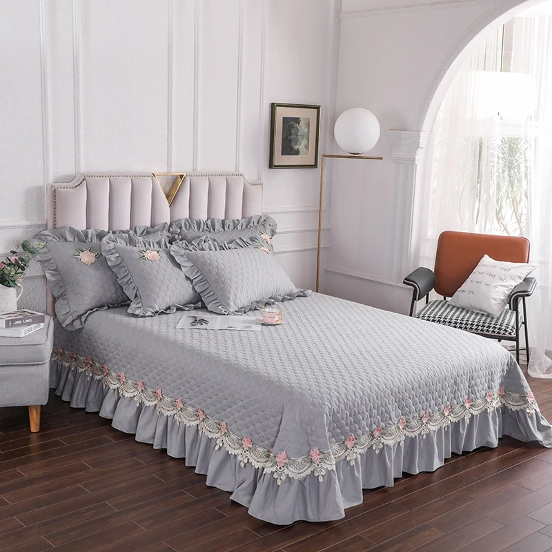 Элегантное кружевное стеганое покрывало из 100% хлопка серого синего фиолетового