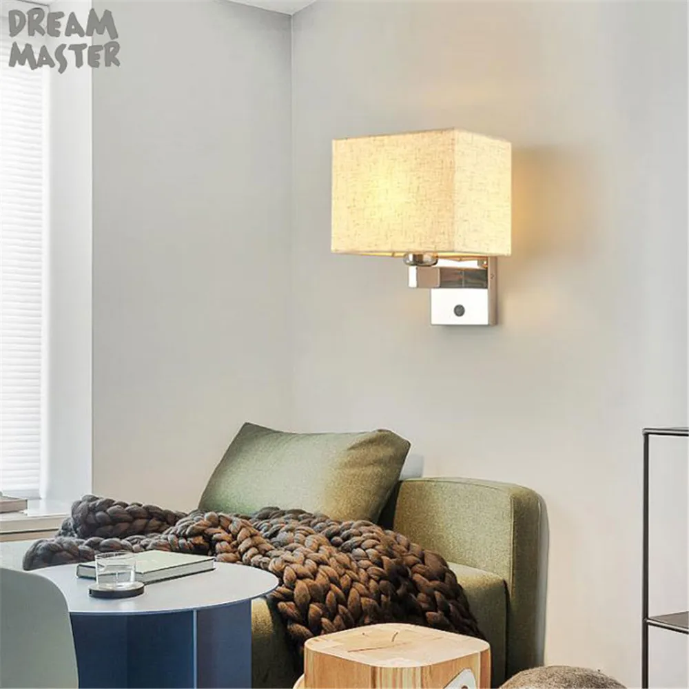 

Bedside Wall Mount Light,ED Reading Swing Arm Fabric Shade Wall Sconce Light for Bedroom, Living Room and Hotel