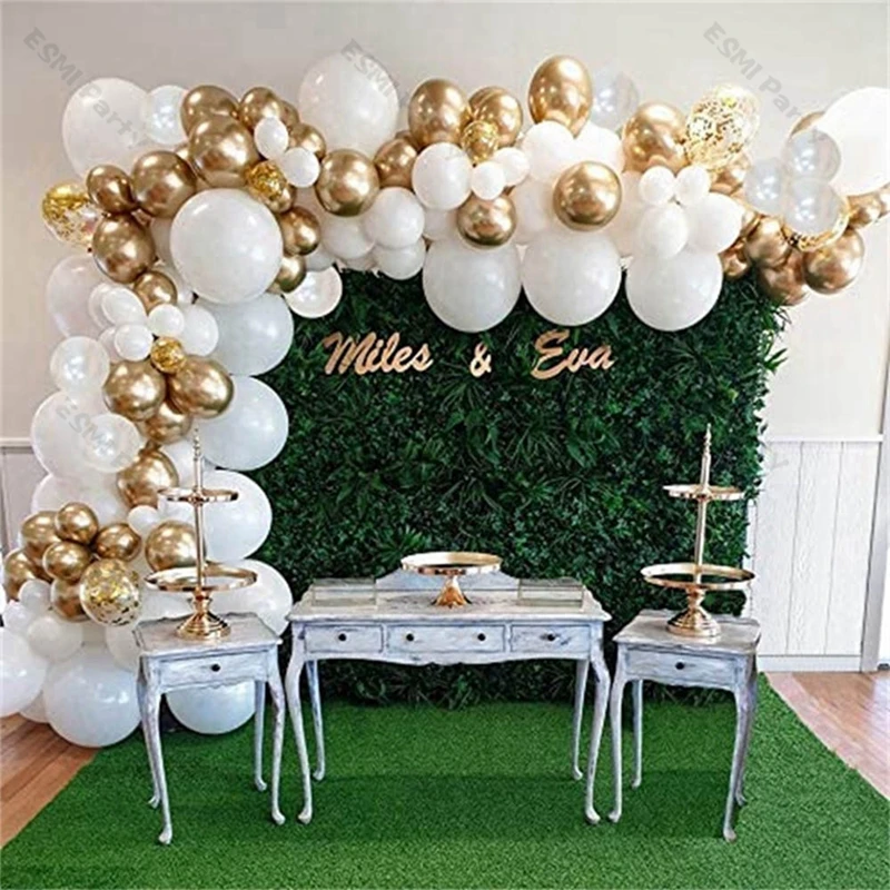 

Matte White and Gold Metallic Balloons Garland For Wedding Anniversary Decoration Confetti Balon Arch Kit Birthday Party Decor