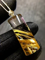 natural gold rutilated quartz pendant necklace brazil 3112 49 1mm rutilted rectangle women men jewelry aaaaaaa
