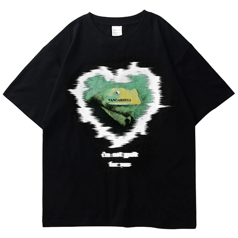 

Mens frog Print Couple T Shirt Unisex Hiphop Short Sleeve Shirt 2021 Summer O-Neck Oversize T shirt 100%Cotton Tops Tees