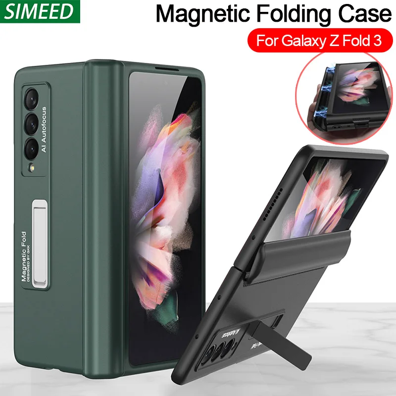 for samsung galaxy z fold 3 2 fold3 5g case hinge magnetic adsorption kickstand ultra thin hard plastic phone cover case capa free global shipping