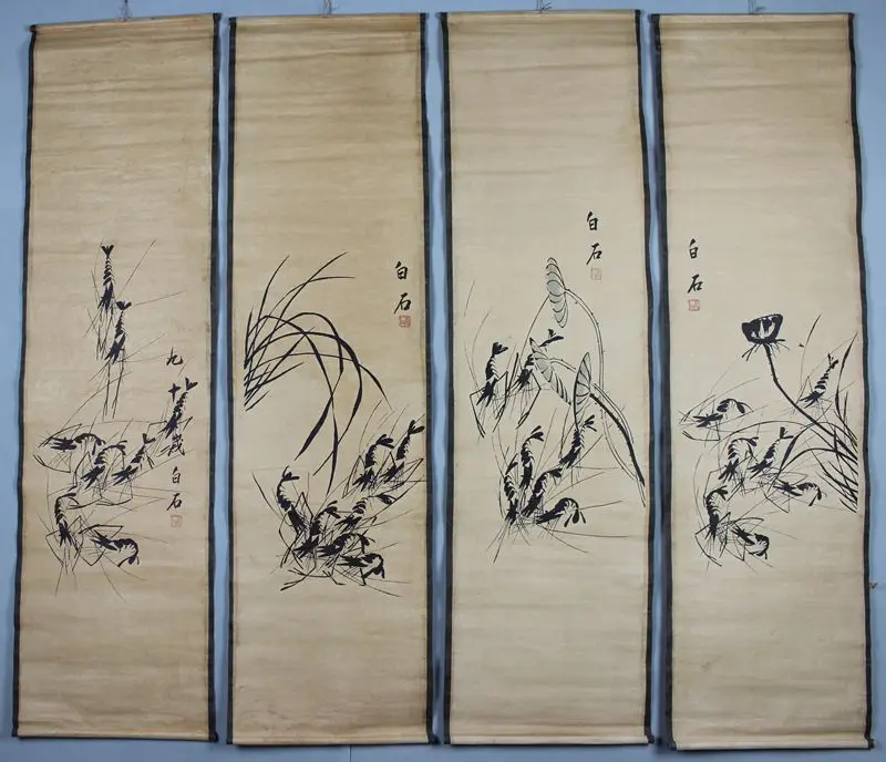 

Exquisite Antique Style Chinese Painting shrimp Made by Famous Painter - Qi Baishi