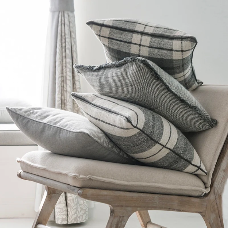 

DUNXDECO Industry Style Gray Cushion Cover Couch Decorative Pillow Case Simple Vintage Art Classical Check Sofa Chair Coussin
