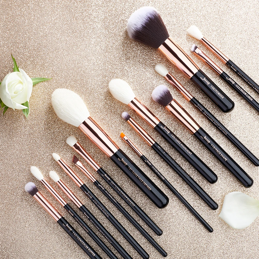 Набор кистей для макияжа Jessup Beauty 15 шт. натуральные синтетические волосы pinceau