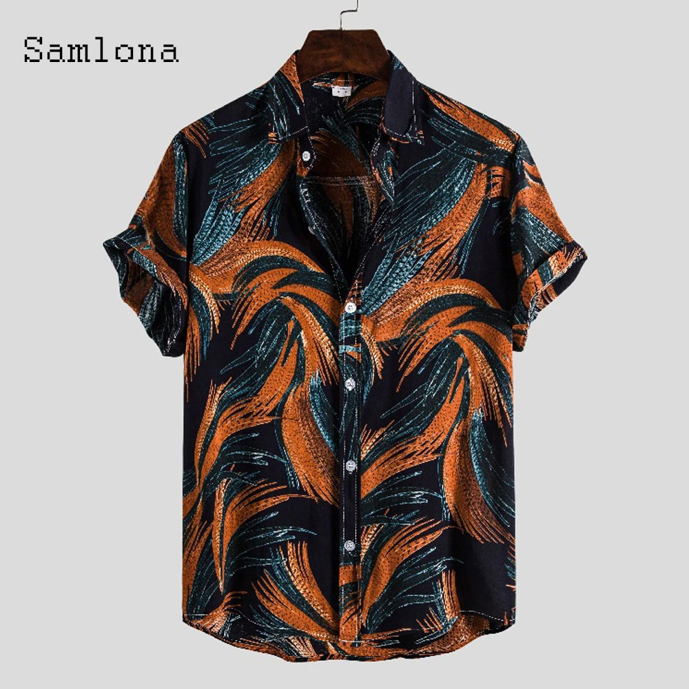 Long-sleeved Blouse Latest 2021 Single Breasted Tops Sexy Men clothing Summer Flower Print Casual Beach Shirt Plus size S-3XL