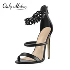 Босоножки Onlymaker Женские с открытым носком, матовые черные туфли с узким ремешком на щиколотке, с металлической цепочкой, на шпильке, на молнии, лето