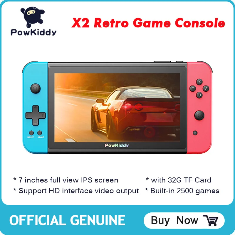 

1aPowkiddy X2 Ретро видео портативная игровая консоль 7 дюймов IPS экран с 32G TF карта встроенные 2500 игр поддержка HD 3,5 мм выход