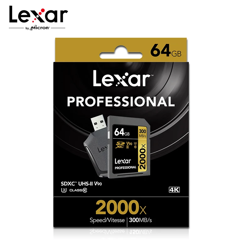 Lexar 2000X UHS-II SD card 32GB 64GB 128G Flash Memory Card 300MB/s High Speed For Lexar 2000x 3D 4K Digital SLR Camera