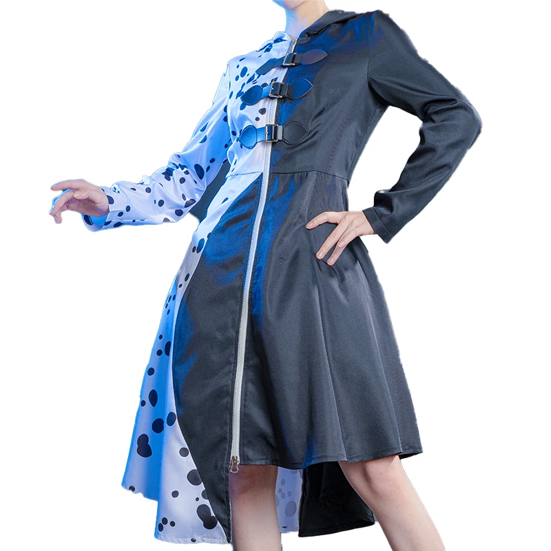 

Костюм для косплея аниме Cruella, платье для взрослых из фильма, черно-белое платье горничной с перчатками, для хэллоуивечерние