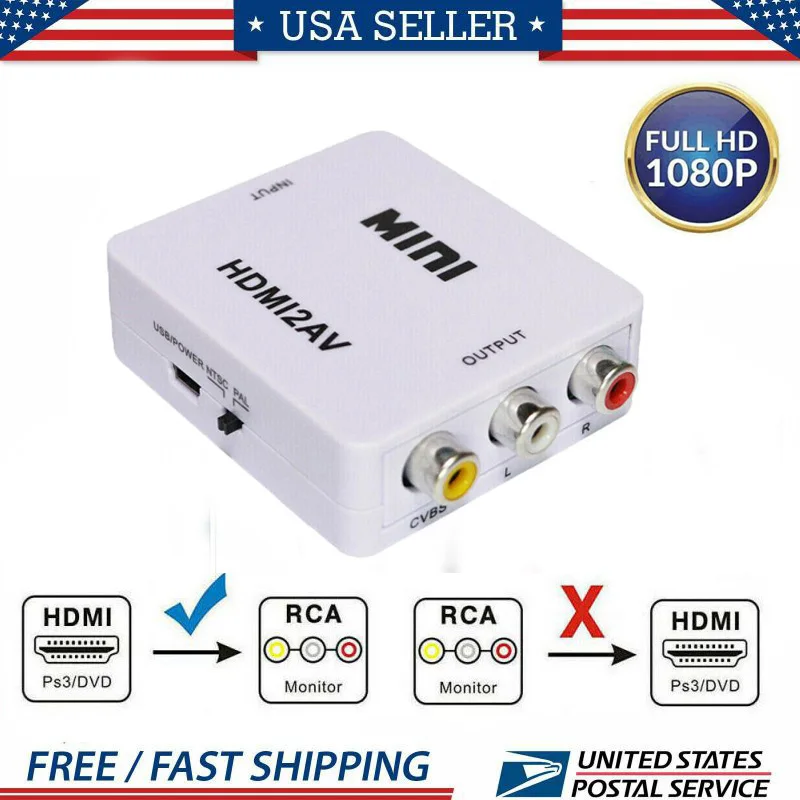 Мини Портативный Белый композитный 1080P HDMI к RCA аудио видео CVBS AV адаптер конвертер