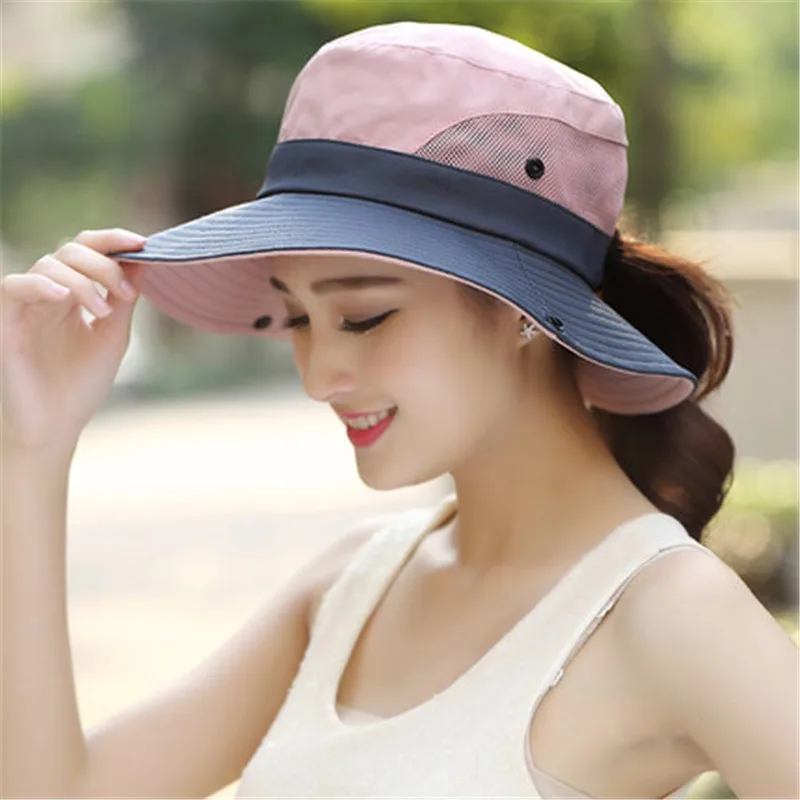 

2019 Summer Ponytail Hat for Women UV UPF Wide Brim Breathable Sun Hat Outdoor Hiking Fishing Bucket Waterproof Boonie Hat